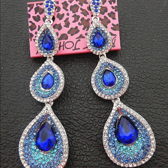 Betsey Johnson Blue Triple-Teardrop Earrings - Picture 2 of 2